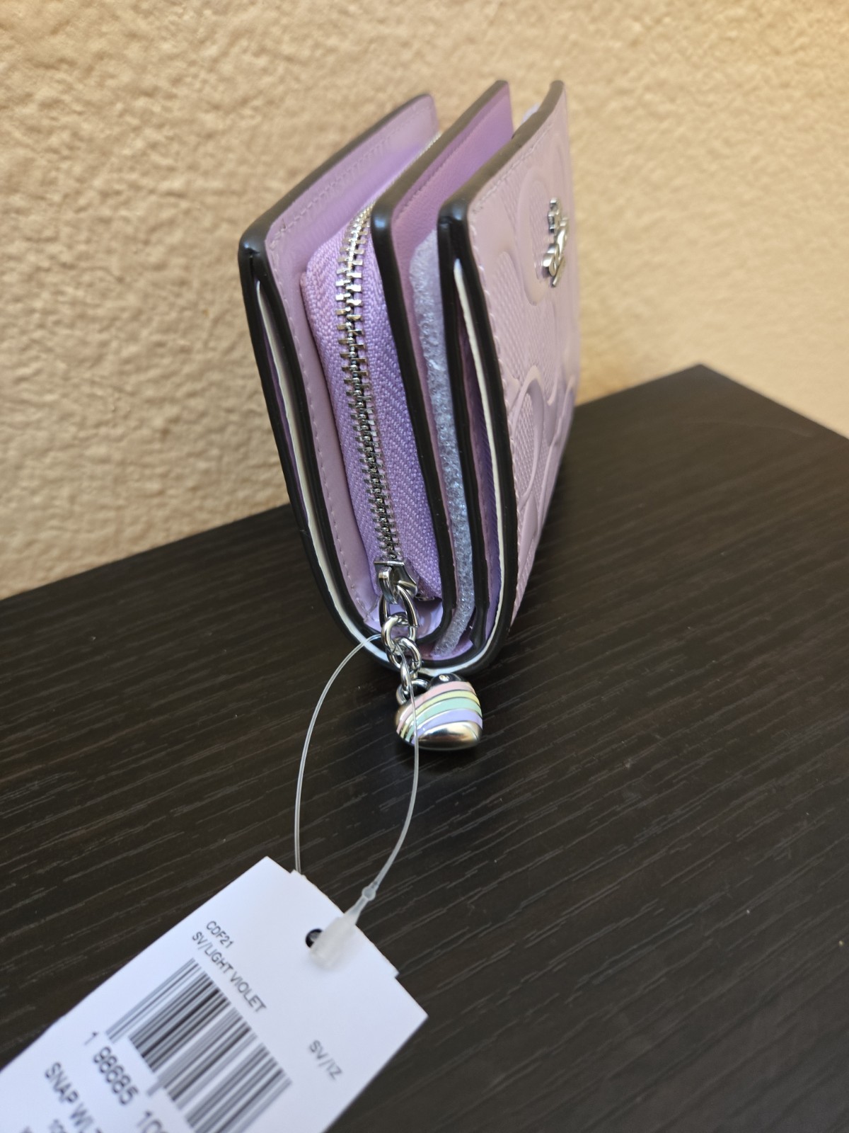 New Coach Signature Leather Snap Wallet with Heart Charm image 7