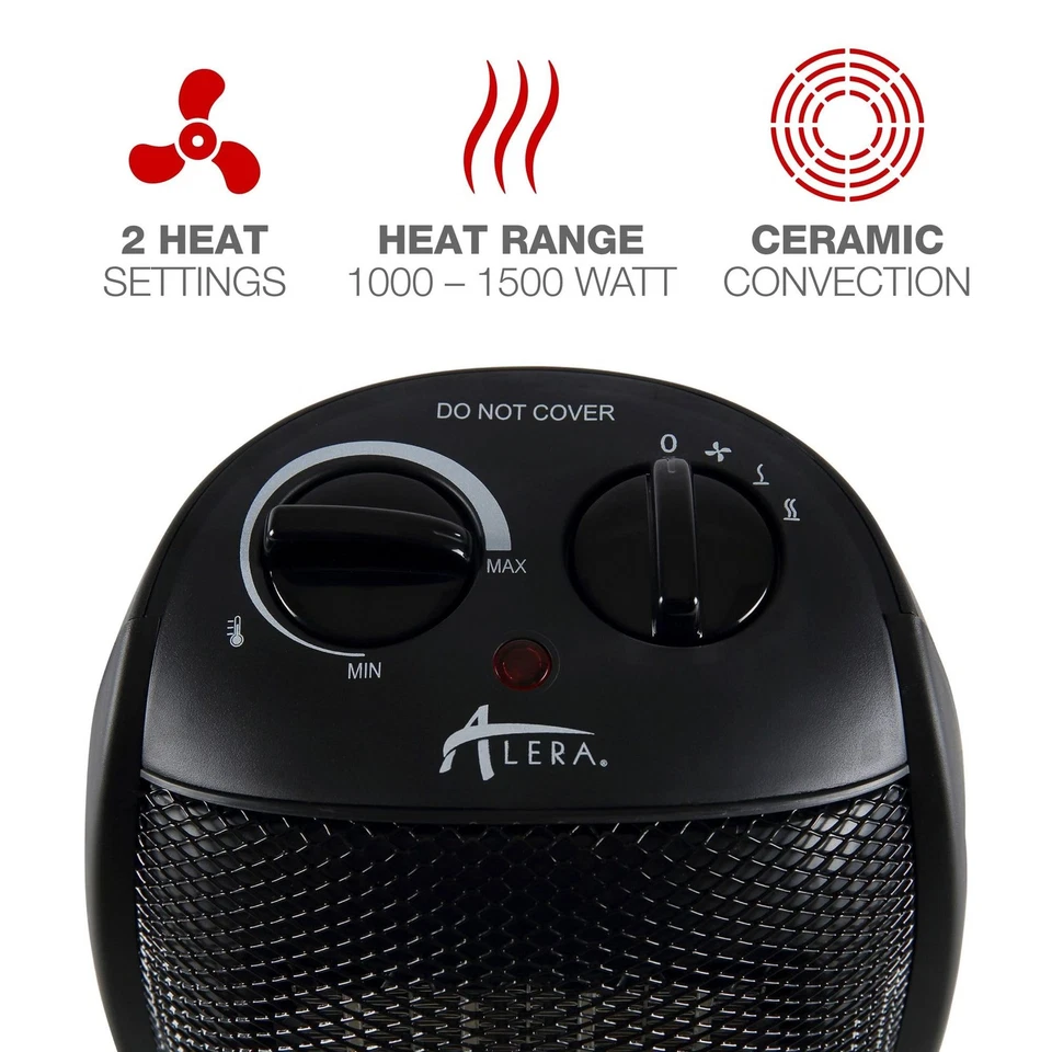 ALEHECH09 1500 W 7.12 in. x 5.87 in. x 8.75 in. Ceramic Heater - Black - Image 4 of 4