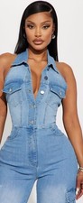 Fashion Nova Madeline Denim Jumpsuit -  Size S