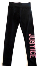 Justice Girl Leggings Pants Black Pink Size 6  7 Full Length Glitter Logo NEW