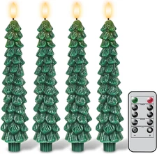 Christmas Tree Flameless Taper Candles with Remote Timer, Christmas LED Taper Ca