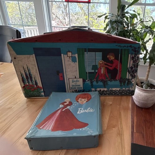 New ListingBarbie Vintage Metal House & Carrying Case Lot, Barbie Skipper, 1960s