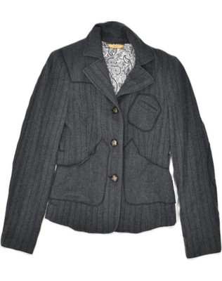 STEFANEL Womens 3 Button Blazer Jacket UK 8 Small Grey Striped Cotton CW09