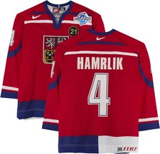 Roman Hamrlik Team Czech Republic GU #4 Red Jersey from 2004 World Cup of Hockey