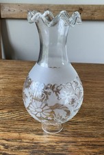 Vintage Etched Clear Glass Oil Lamp Chimney Fluted Top