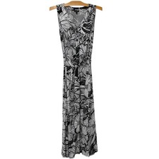 Talbots | Maxi Dress Black White Floral Button Front Tropical Resort- Small