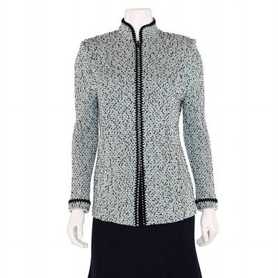 St. John Collection Tweed Jacket sz 4 Aqua Blue/Black Multi Wool Blend Blazer
