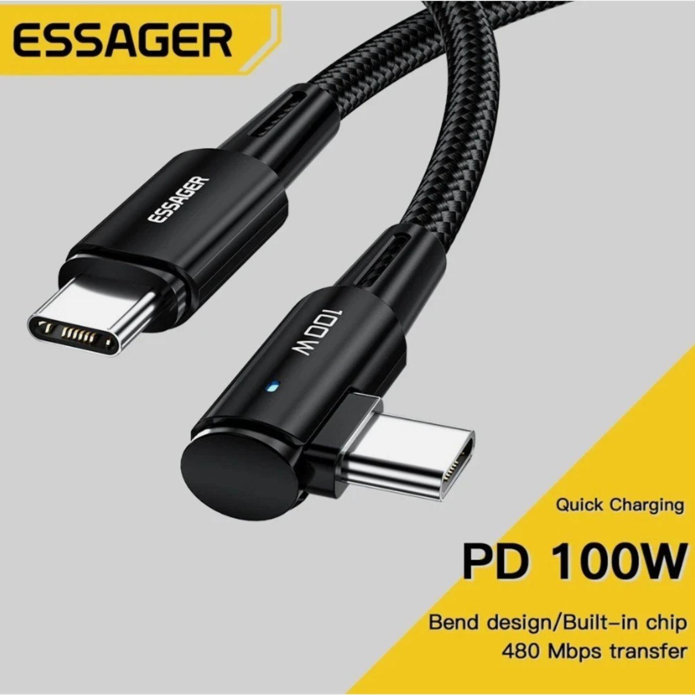 90 Degree Data Line USB C to USB Type C Cable PD 100W Right Angle Fast Charging
