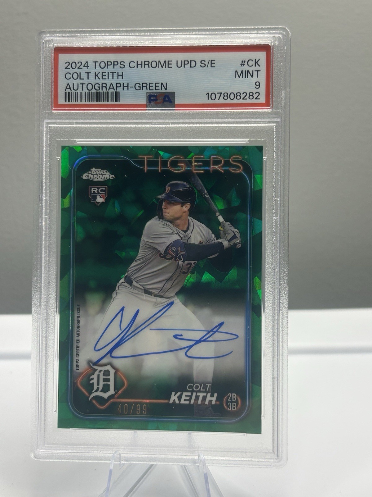 2024 Topps Chrome Update Sapphire Colt Keith RC Auto Green /99 Tigers PSA 10