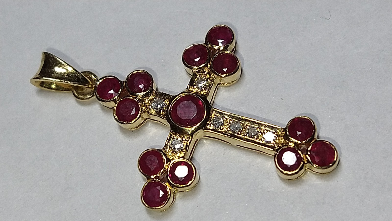 Solid 18k gold natural ruby diamond cross pendant… - image 15