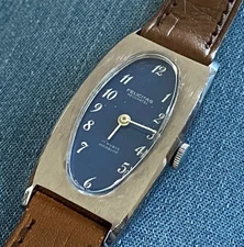 Felicitas Neuchatel Manual Wind Tank Shape Blue Dial Vintage Nos Watch
