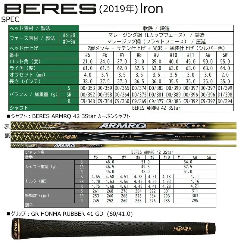 HONMA BERES 2019 Iron #5 21° RH 3-Star ARMRQ 42 3S R Flex Japan NEW - Image 2 of 4
