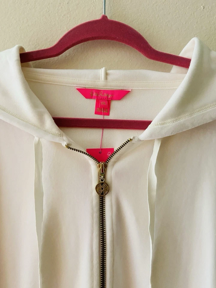 NUEVO CON ETIQUETAS LILLY PULITZER XXL Larina Terciopelo Cremallera Sudadera con Capucha Chaqueta Blanco Coco Foto 3 de 4