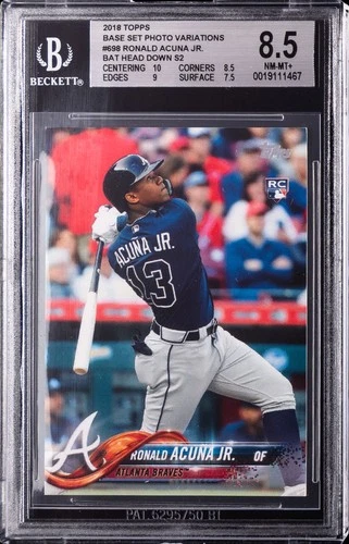 2018 TOPPS PHOTO VARIATION BAT HEAD DOWN S2 #698 RONALD ACUNA JR. RC BGS 8.5