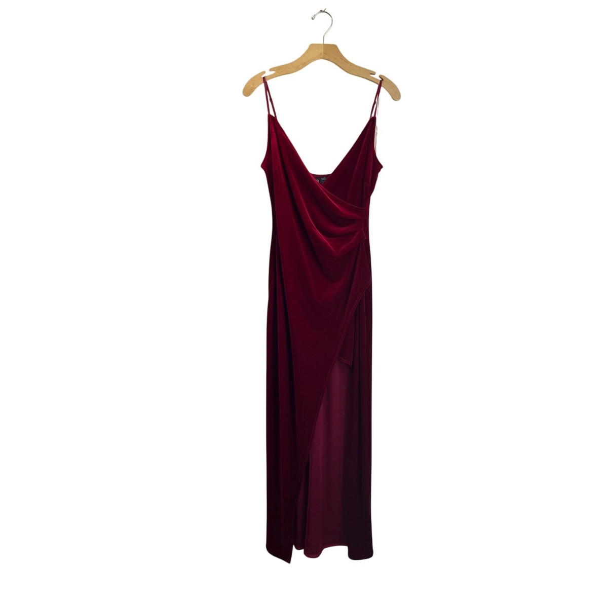 Windsor Windsor Red Velvet Faux Wrap Maxi Dress High Slit Formal Holiday Glam Sz L | Sz: L | Color: Red Windsor Windsor Red Velvet Faux Wrap Maxi Dress High Slit Formal Holiday Glam Sz L | Sz: L | Color: Red