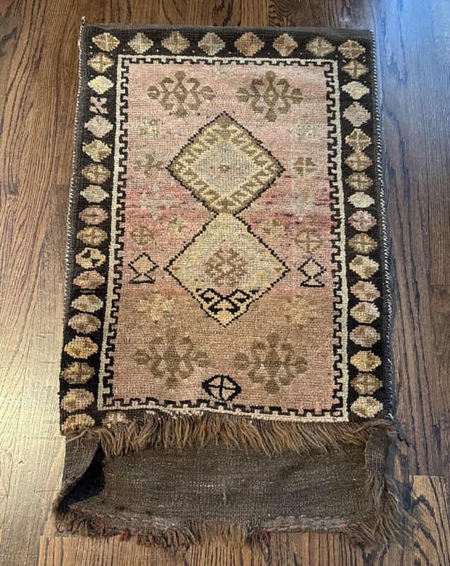 32” X 23” Antique Handmade Turkish Tribal Wool Rug Single Saddle Bag Pink Brown