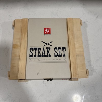 ZWILLING Henckels STAINLESS STEEL STEAK 12-PC Knives and Forks IN WOOD BOX NWT