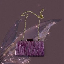 Pearl Marble Acrylic Clasp Box Clutch Mini Shoulder Evening Bag Gold Chain