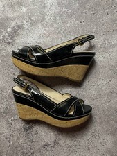 PRADA Patent leather wedge sole cork black women's size 37