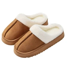 Unisex Faux Fur Lined Slip-On SlippersCozy Warm Winter House Shoes~ (Camel/Tan)