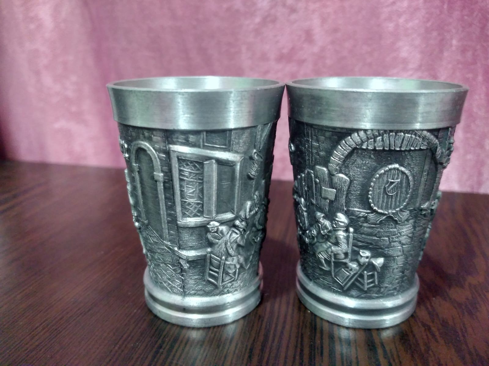 vintage German pewter zinn becker 2 cups kassa Three-dimensional patterns