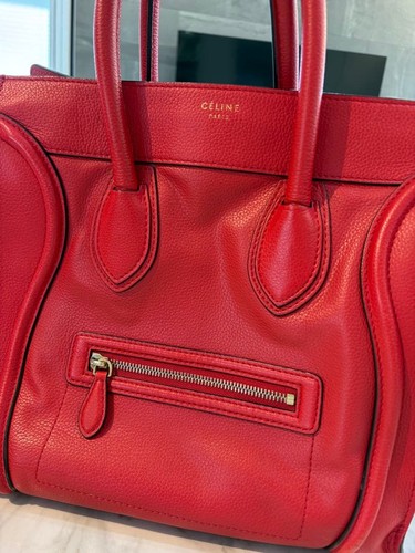 Celine Luggage Bag Red Leather Women's Excellent From Japan