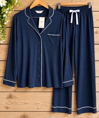 Pyjama Set Marks and Spencer Women's  Navy Blue Size Medium Cotton/Modal BNWT
