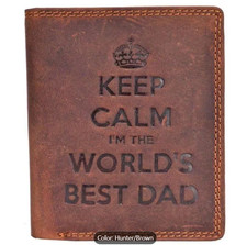 Keep Calm I?m the World?s Best Dad" Men?s RFID Blocking Distressed Leather Walle