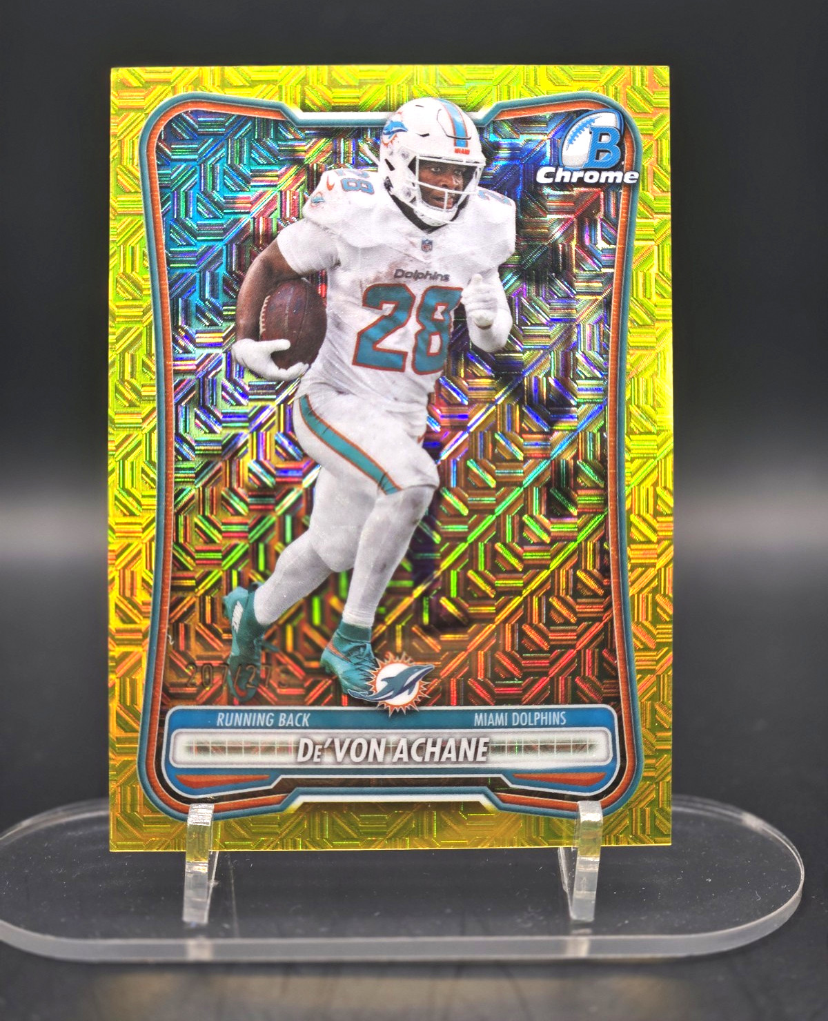 Topps 2026 Bowman Chrome De'Von Achane Rookie Dolphins BCV-67 /275 Gold Mojo