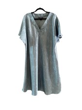 Vintage Y2K Halston Blue Gray Lingerie Shirt Dress Satin Floral Plus Size 1X