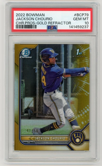 Jackson Chourio 2022 Bowman Chrome 1st GOLD Refractor Rc #41/50 PSA 10