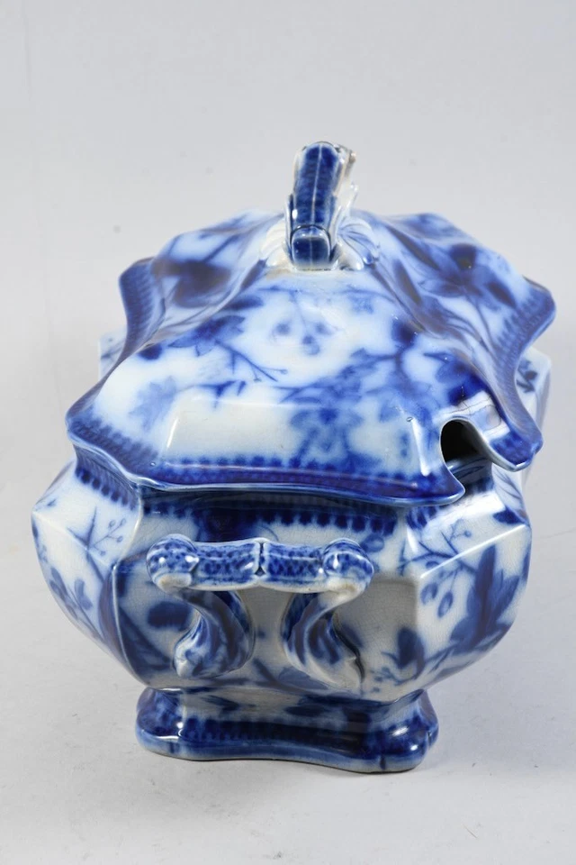 C30L05- Alte Villeroy & Boch Fasan Keramik Terrine mit blauem Umdruck um 1890 - Bild 2 von 4