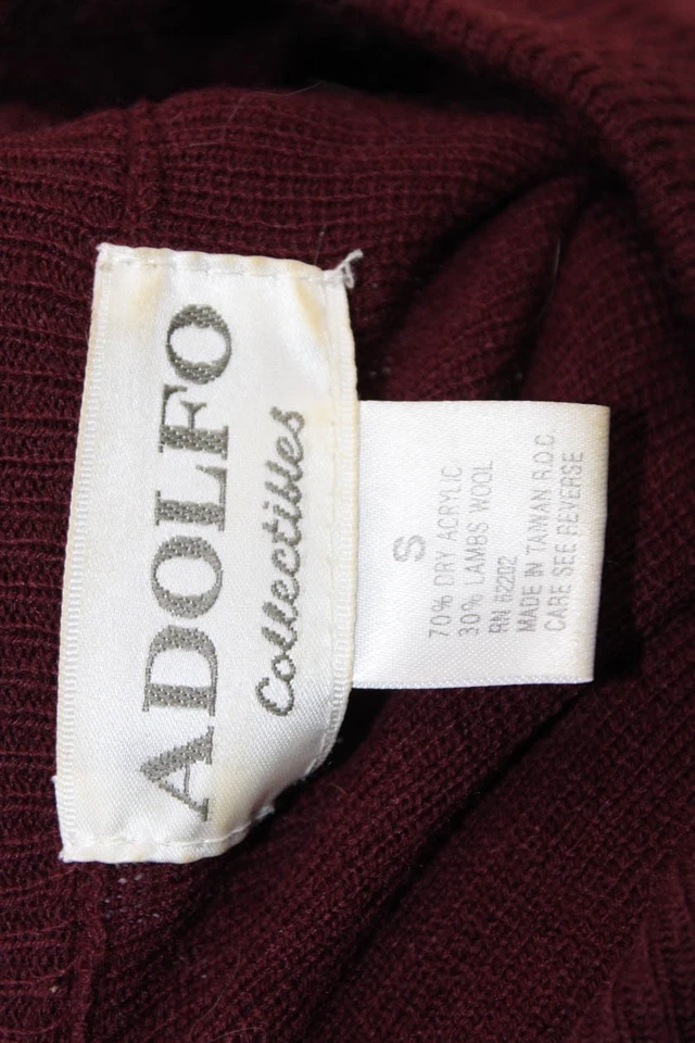 Conjunto de falda suéter de cuello alto Adolfo para mujer mezcla de lana rojo vino talla pequeña Foto 4 de 4