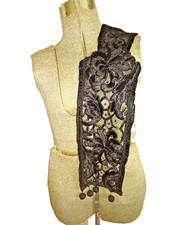 ANTIQUE LACE VICTORIAN HM SILK RIBBON EMBROIDERY NET DRESS PIECE HEAVY BALL TRIM