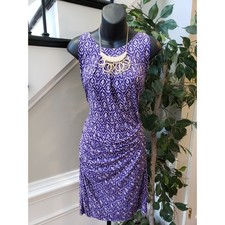 Michael Kors Sheath Dress Womens Small Purple Polyester Round Neck Back Zip