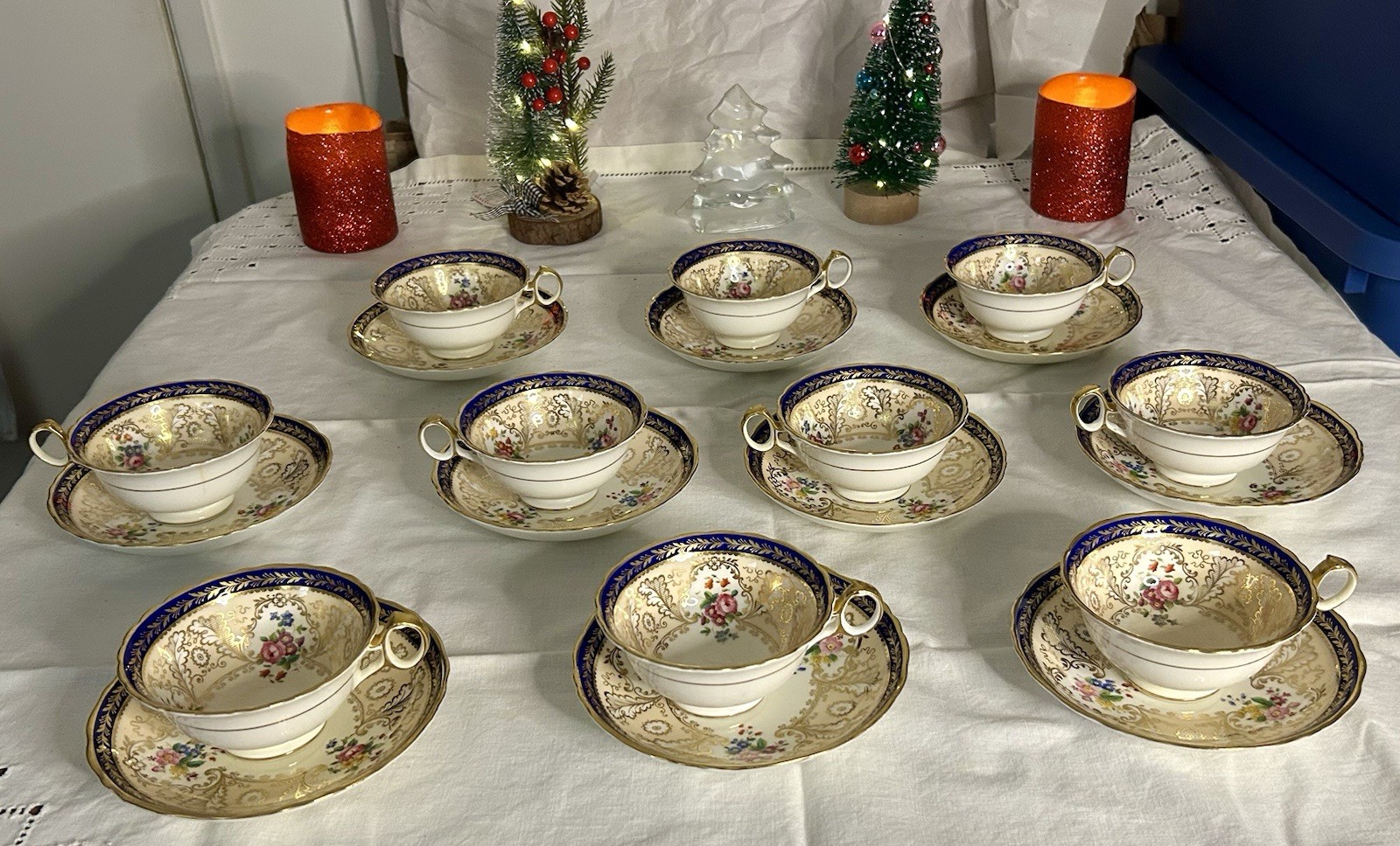 Vintage Teacups & Saucers Caldon China Of England Tiffany & Co T-1612, 10 Sets