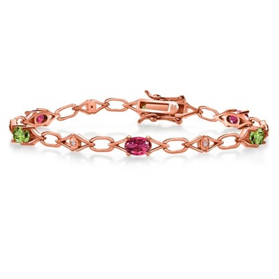 2.96 Ct  Pink Tourmaline Peridot 18K Rose Gold Plated Silver Lab Grown Diamond