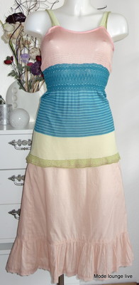 Noa Noa New Top Shirt S 36 Pink Blue Fine Knit Eyelet Pattern Yellow