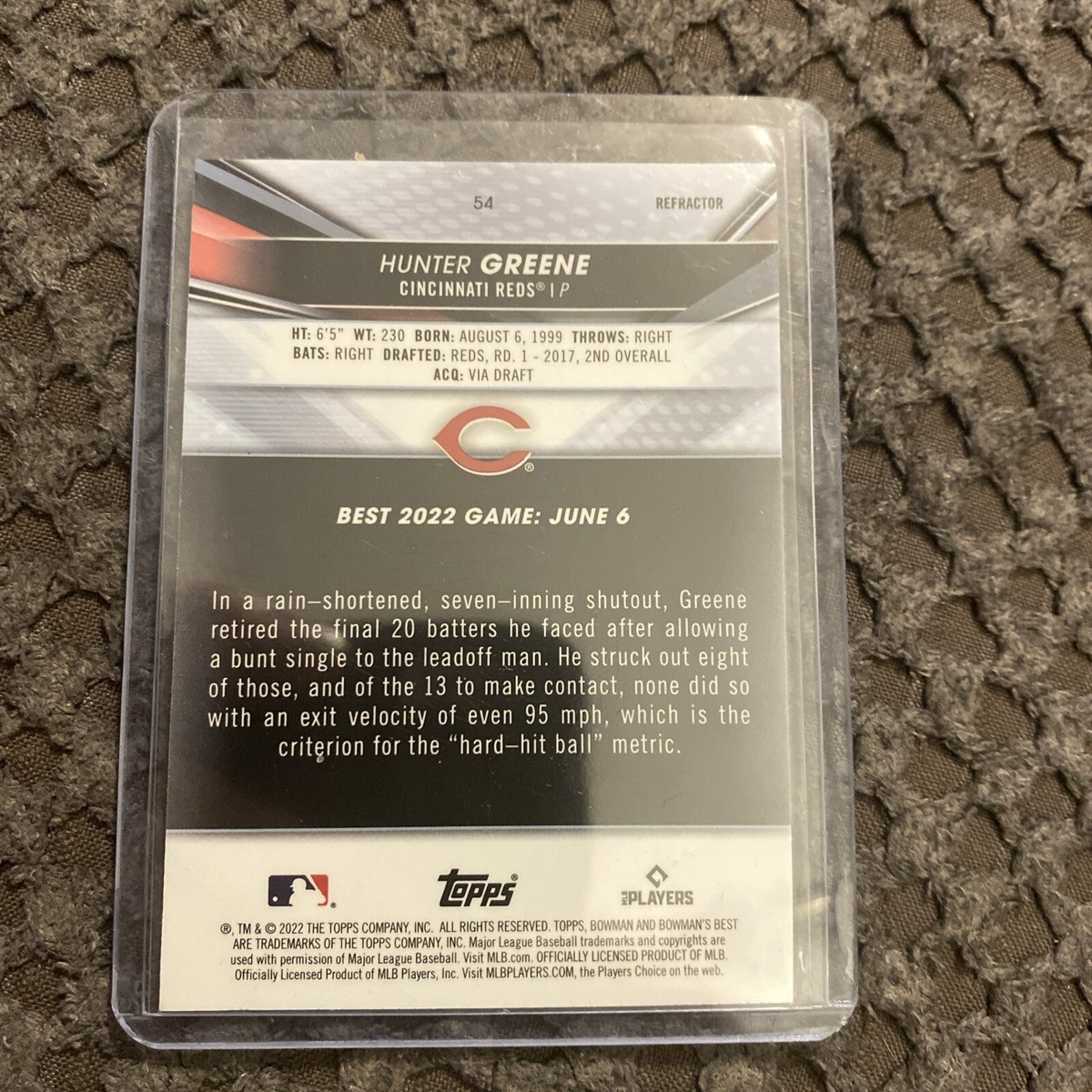 2022 Bowman's Best - Hunter Greene #54 Green Refractor /99 (RC