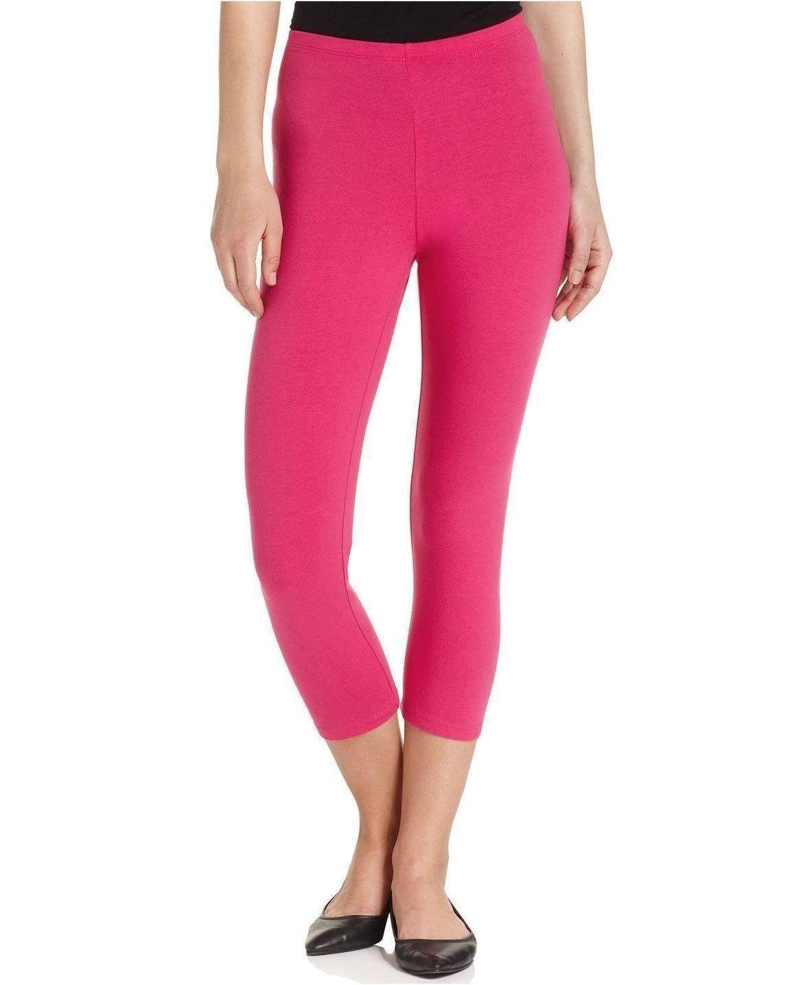 NEW Hanes Women's Cotton Capri Leggings Fuchsia Purple Pink Size S M