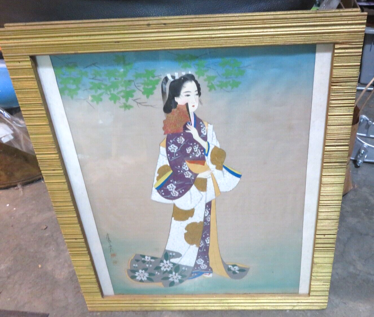 Vintage ISHIKAWA KIYOHIKO Framed Silk Painting GEISHA 14