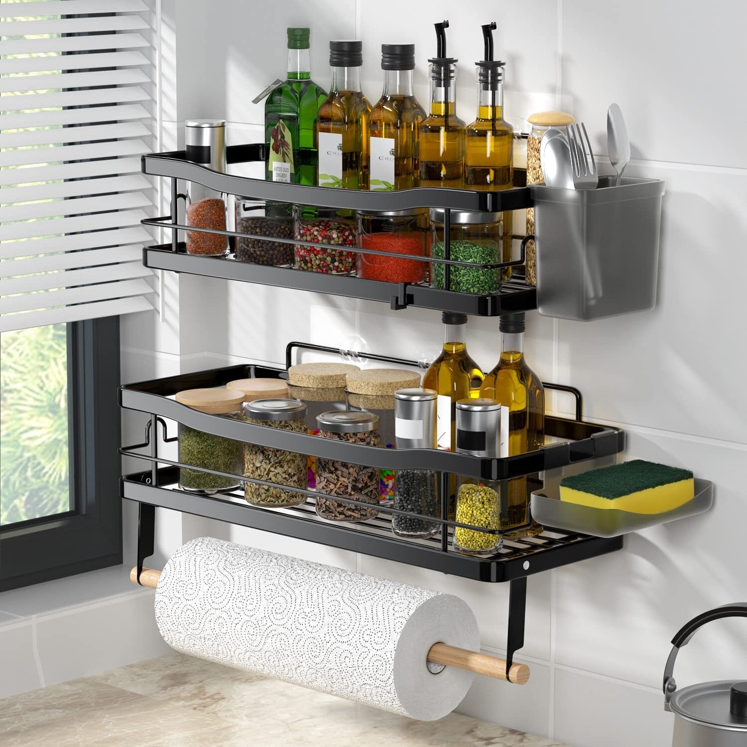 Shower Caddy Shelf Organizer Rack Self Adhesive Black Bathroom Shelves