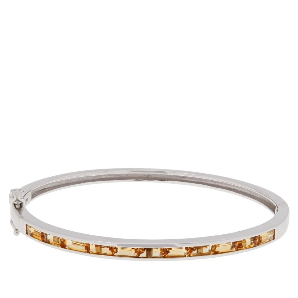 Colleen Lopez Sterling Silver Yellow Citrine Baguette Bangle Bracelet, 7.5in - Image 2 of 4