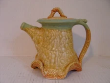 VINTAGE TAIT STUDIO HAND CRAFTED BROWN AND GREEN POTTERY TEA POT MADE IN VERMONT