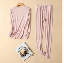 Women's pure silk cotton thermal underwear set long John base top and bottom set