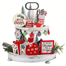 CHRISTMAS TIERED TRAY DECOR Wooden Signs Ornaments Farm House 12Pcs New