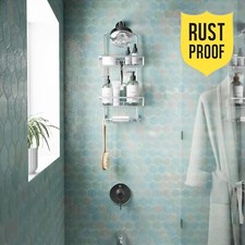 Rustproof Shower Tub Hanging Organizer, Aluminum with 2 Shelves and Hooks