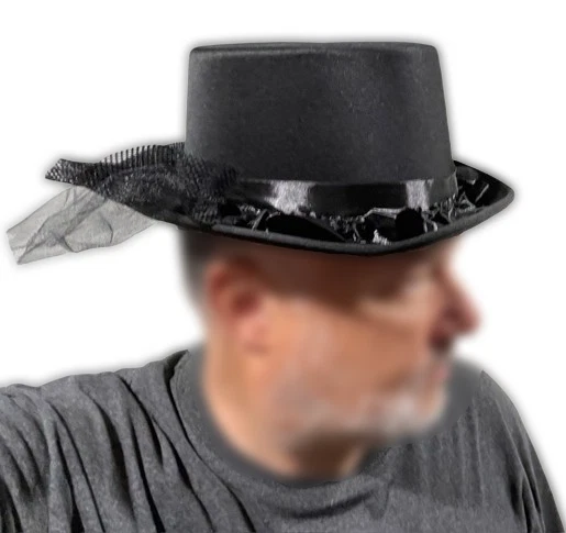 SOMBRERO VICTORIANO NEGRO Adulto Satén Volantes Funeral Disfraz Formal Steampunk Gótico Foto 3 de 4