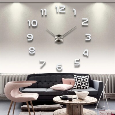 Large Home Wall Clock 3D DIY Clock Acrylic Mirror Stickers Home Decoration 