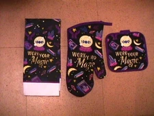 WORK YOUR MAGIC crystal ball moon phases tarot OVEN MITT towel POT HOLDER wicca